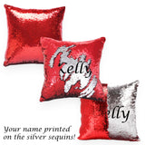 Personalised Red & Silver Sequin Cushion Cover