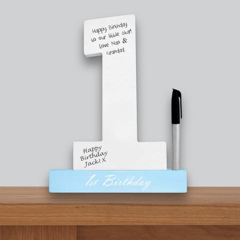 1st Birthday Signature Number Standing Wood Plaque Blue