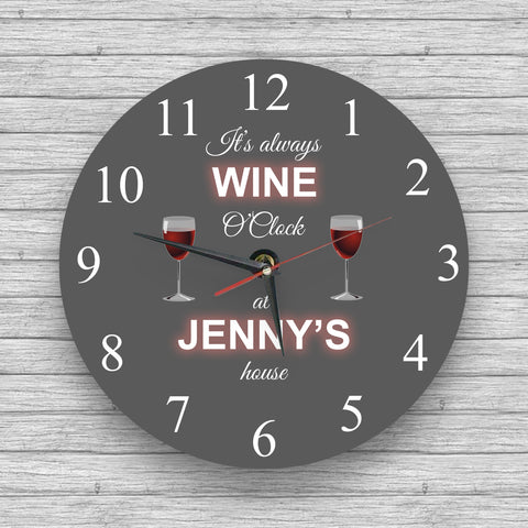 Personalised Wall glass clock - Wine o'clock and others alcohol clocks