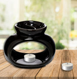 Black Ceramic Oval Double Dish Oil and Wax Burner