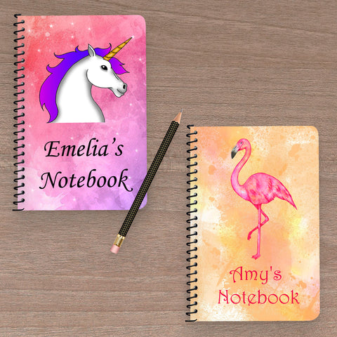 Set of 2 Personalised Notebooks (Flamingo + Unicorn)