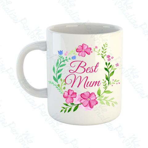 'Best Mum' Pink Wreath Mug
