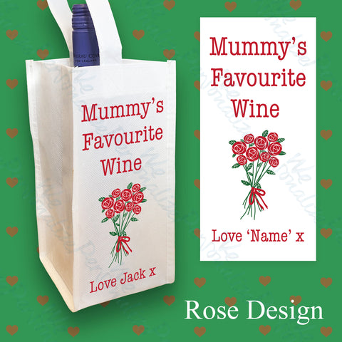 Personalised Rose Design Wine Bottle Bag