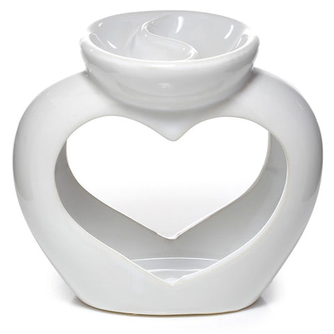 White Ceramic Heart Shaped Double Dish Oil and Tart Burner