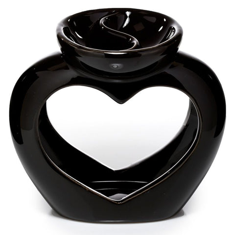 Black Ceramic Heart Shaped Double Dish Oil and Tart Burner