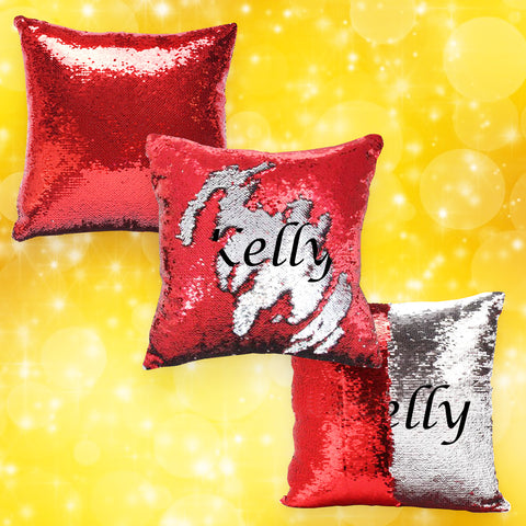 Personalised Red & Silver Sequin Cushion Cover