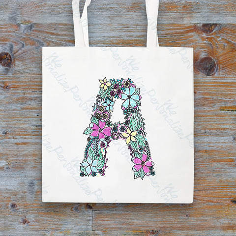 Personalised Floral Initial Tote Bag