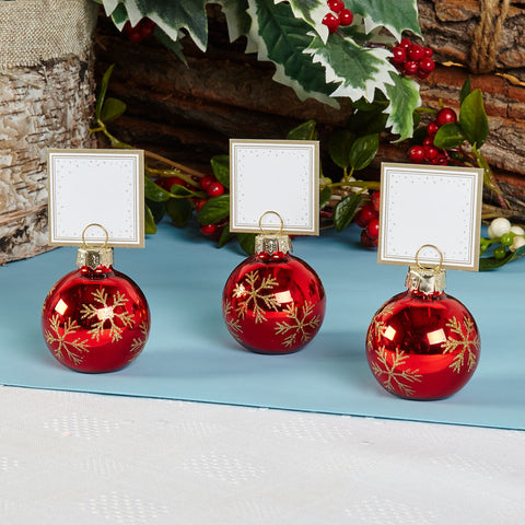 Snowflake Bauble Place Card Holder Red