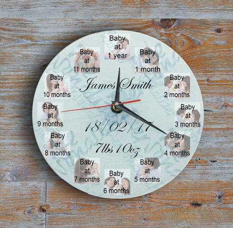 Personalised 12 Picture Clock for Baby's First Year