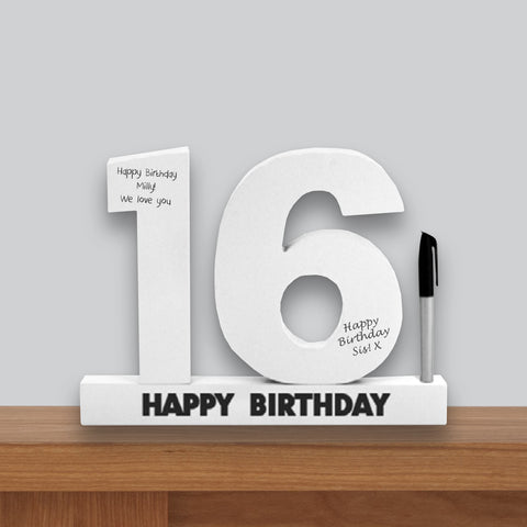 16th Birthday Signature Number Standing Wood Plaque