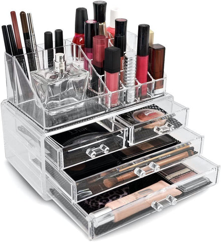 COSMETIC ORGANISER ACRYLIC MAKEUP 4 DRAWER HOLDER JEWELRY CASE BOX STORAGE CLEAR