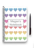 Personalised Rainbow Heart Patterned Notebook