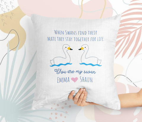 PERSONALISED SWAN Valentines Gift Pillow Sofa Cushion Cover Custom Love