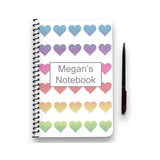 Personalised Rainbow Heart Patterned Notebook